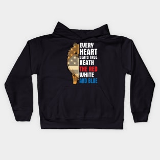 Pomeranian Every Heart Beats True Neath The Red White And Blue Happy Independence July 4th Day Dogs Kids Hoodie